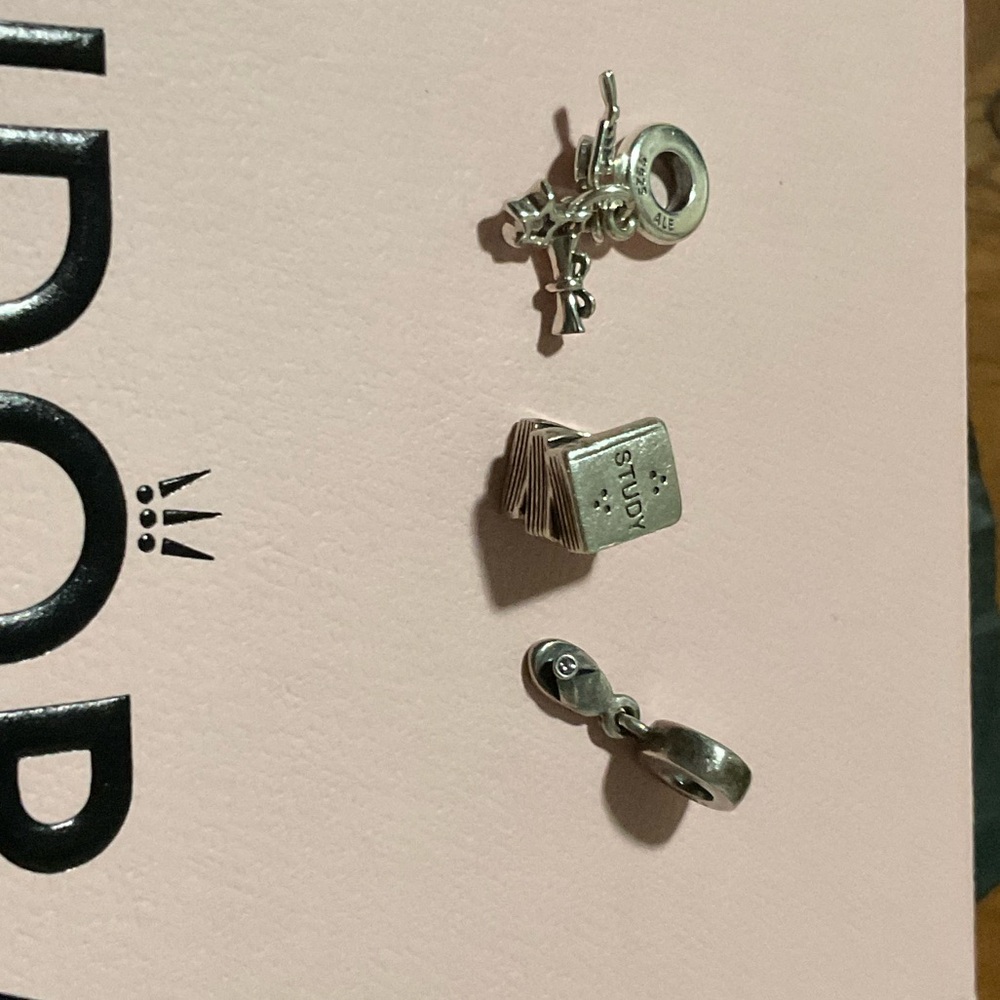 PANDORA 925 STERLING SILVER CHARMS BUDLE OF 3 WITH BOX